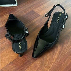 Anne Klein Glossy Black Slingback Heels